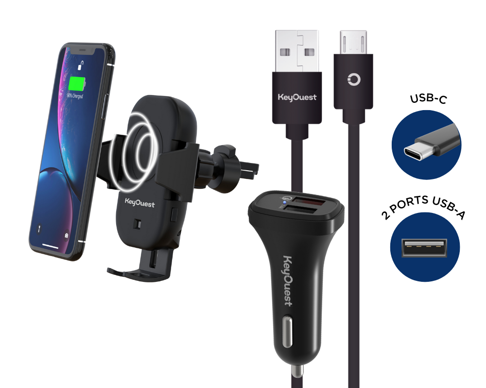Chargeur Sans Fil Voiture OBEST 10W + Support Navigation Infrarouge 3 Adaptateurs Magnétiques