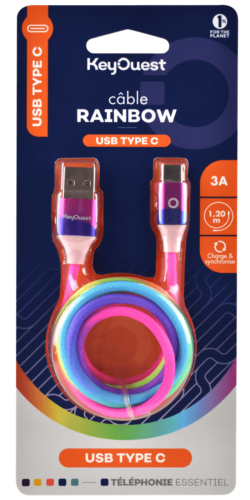 Câble USB-C RAINBOW 3A - 1,20m